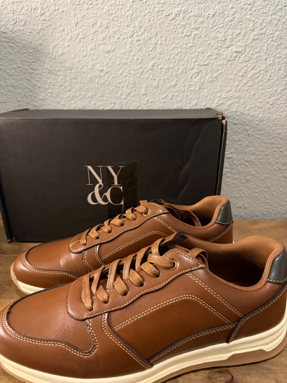 New York & Company Men's Cognac Lace-Up Sneakers size 11 NEW